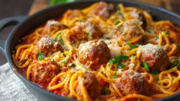 Gebackene Spaghetti mit Fleischbällchen