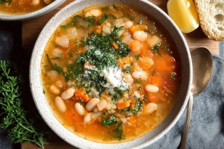 Gesunde Suppe mit weißen Bohnen