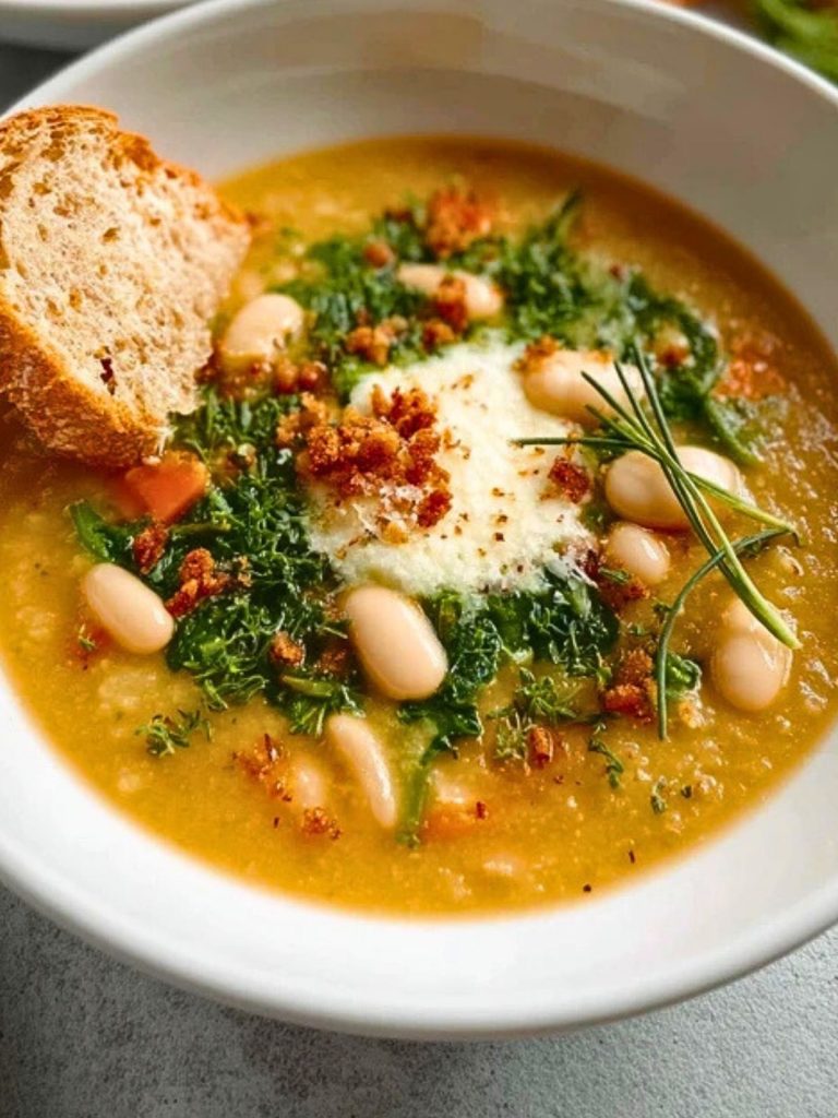 Gesunde Suppe mit weißen Bohnen