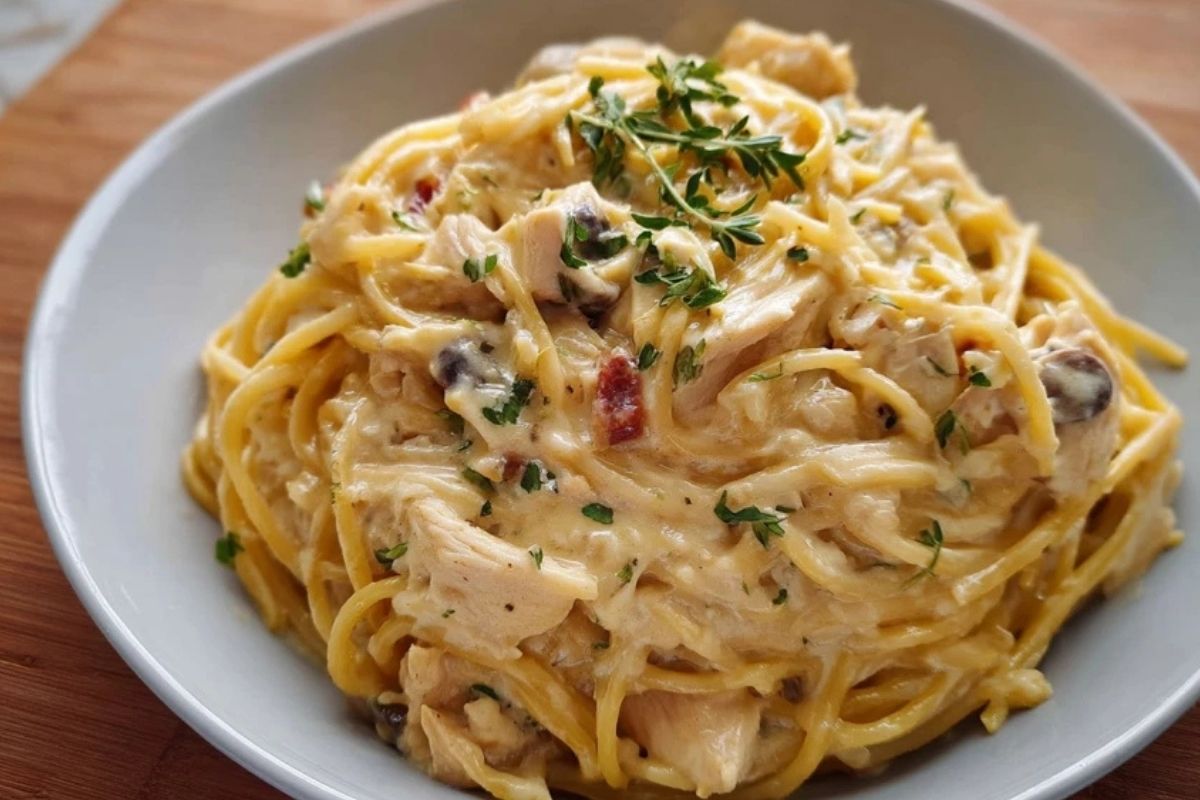 Cremige Hähnchen-Spaghetti aus dem Slow Cooker