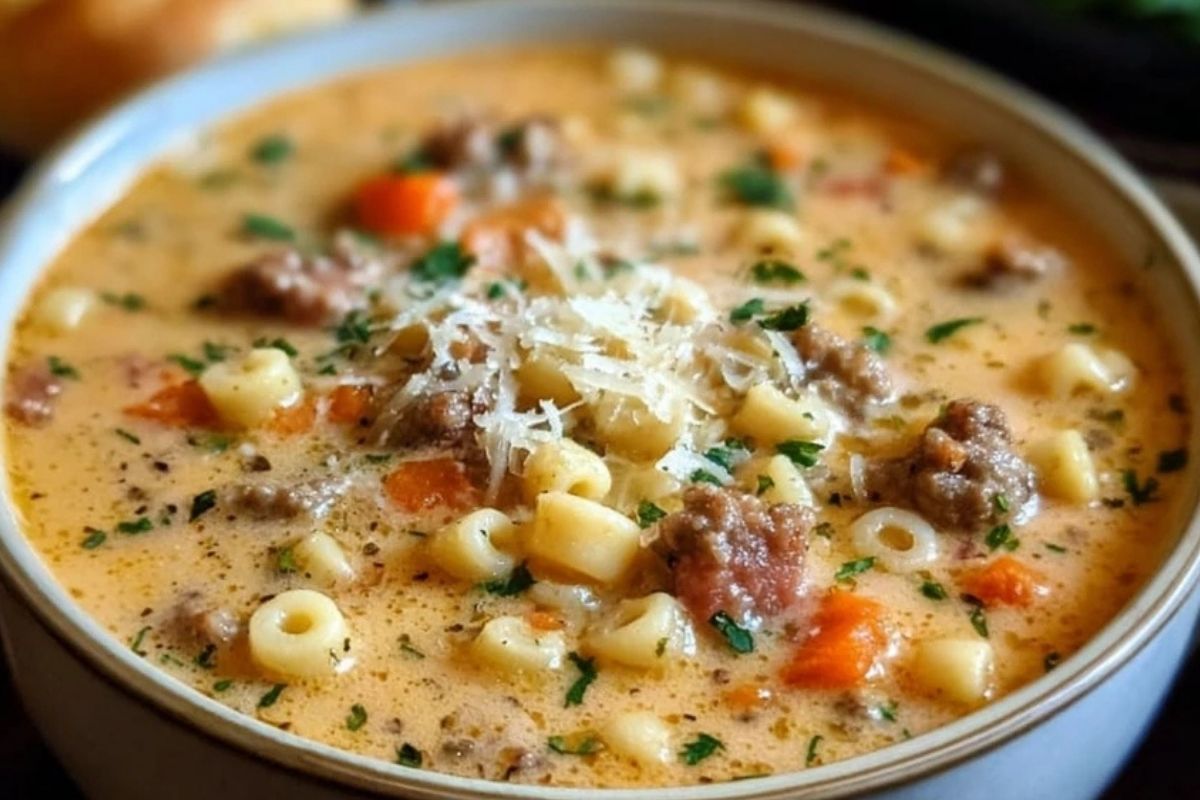 Cremige Parmesan-Italienische Wurst-Ditalini-Suppe