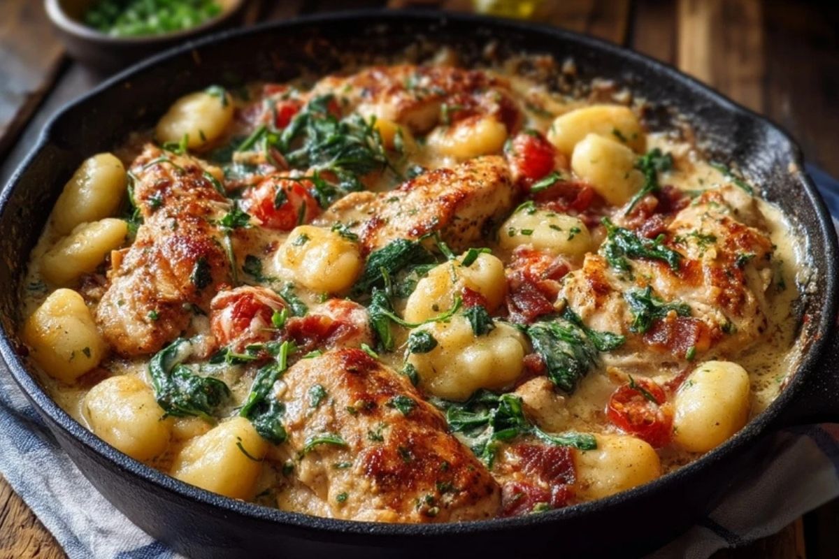 Herzhafter Knoblauchhühnchen-Gnocchi-Pfanne