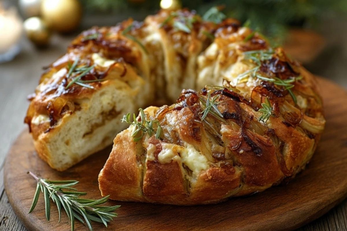 Karamellisierter Zwiebel- und Gruyère-Gefüllter Brotwreath