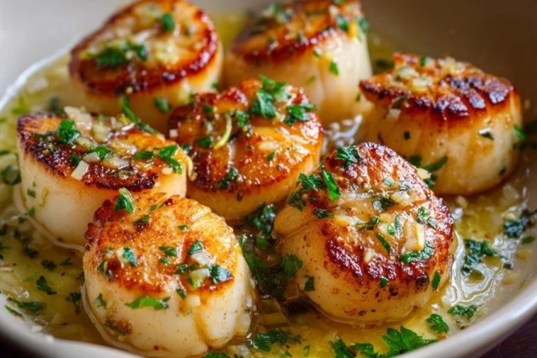 Knoblauch-Zitronen-Butter gebratene Jakobsmuscheln