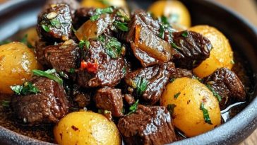 Slow Cooker Garlic Butter Beef Bites & Potatoes