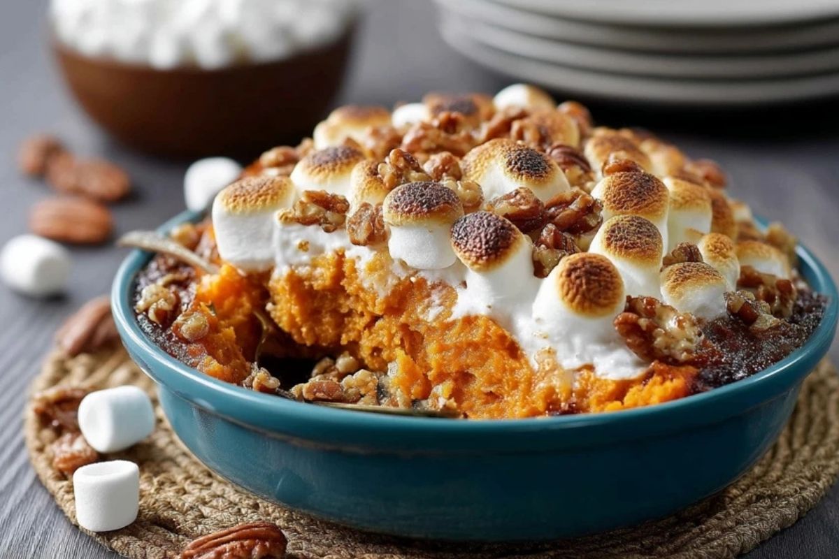 Süßkartoffelauflauf mit Pekannüssen und Marshmallows