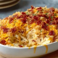 Einfache Hähnchenauflaufform mit Speck