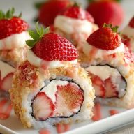 Erdbeer-Shortcake-Cheesecake-Sushi-Rollen