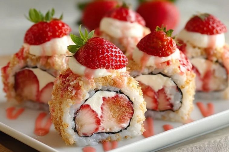 Erdbeer-Shortcake-Cheesecake-Sushi-Rollen