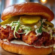 Essiggurkenmarinierter Frittierter Hähnchenburger