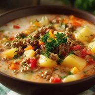 Herzhafte Rinderhack- und Kartoffelsuppe