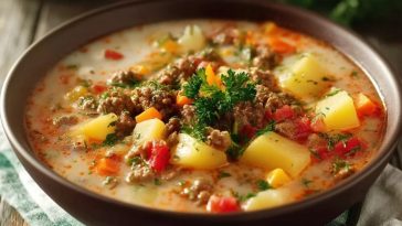 Herzhafte Rinderhack- und Kartoffelsuppe