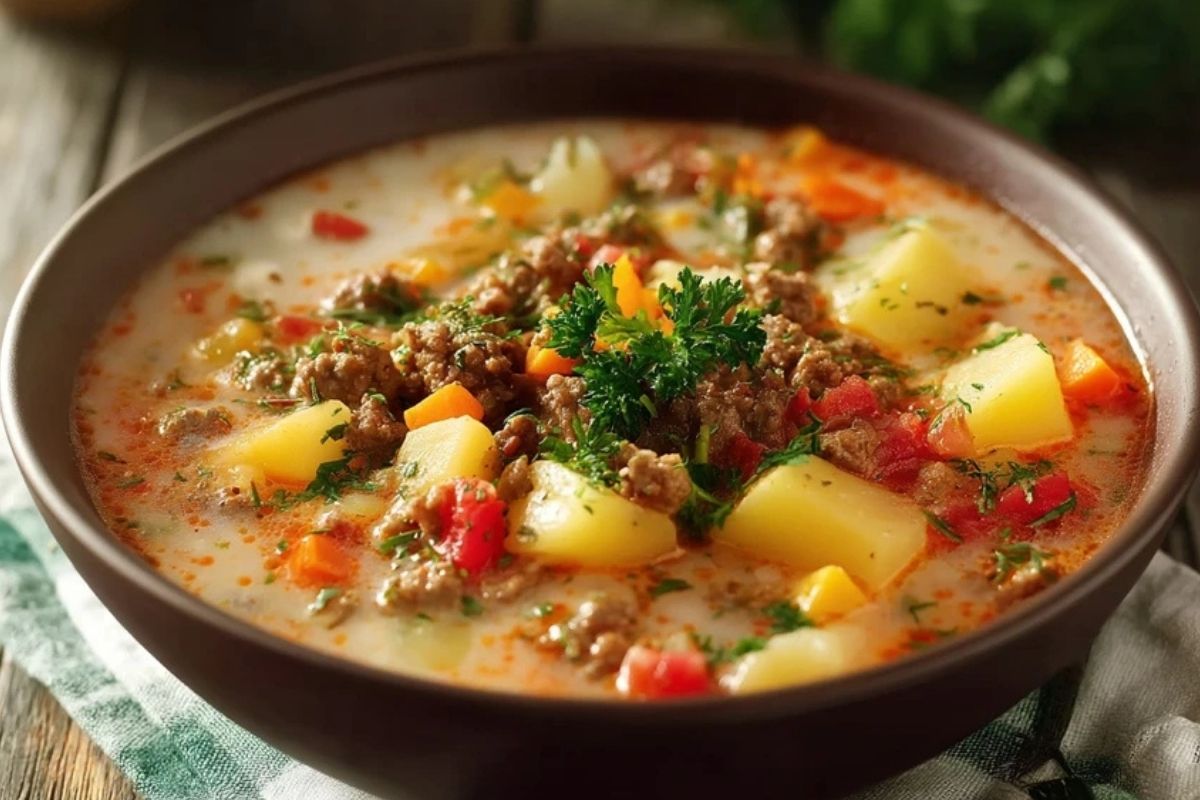 Herzhafte Rinderhack- und Kartoffelsuppe