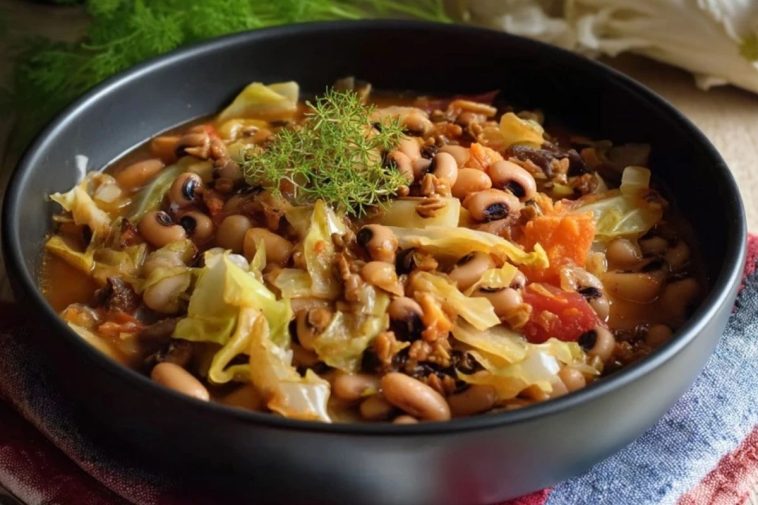 Herzhafter Eintopf Mit Schwarzen Augenbohnen Und Kohl