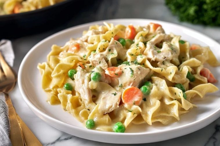 Hühnchen-Nudeln aus der Pastete