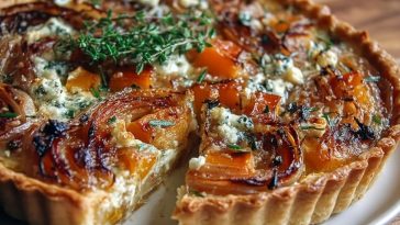 Karamellisierte Zwiebel und Butternut-Kürbis-Tarte